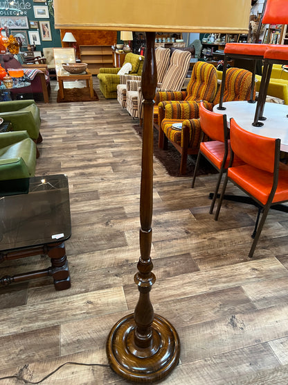Timber Floor Lamp with Mustard Drum Shade