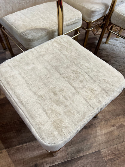 Brass & Smoked Glass Dining Table with 6 Chairs cream upholstery