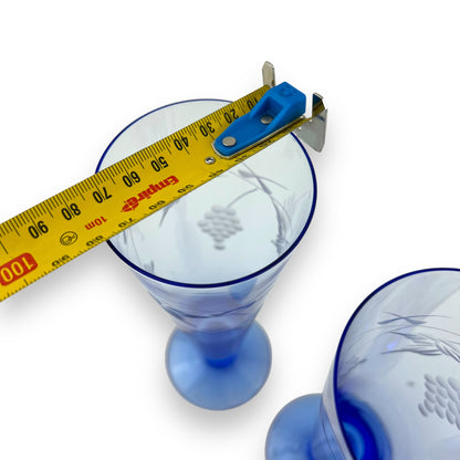 Blue grape etched cocktail flute glass set of 6