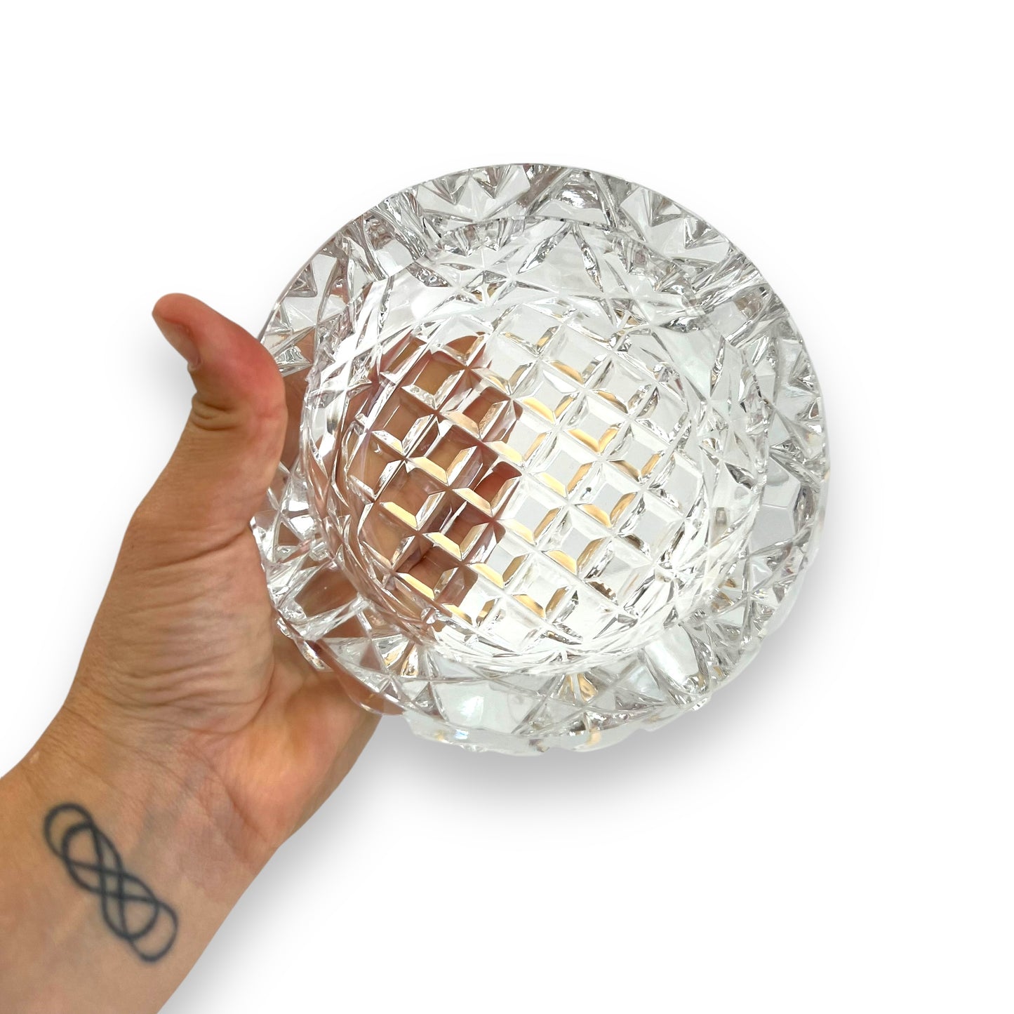 Heavy crystal cut glass ashtray
