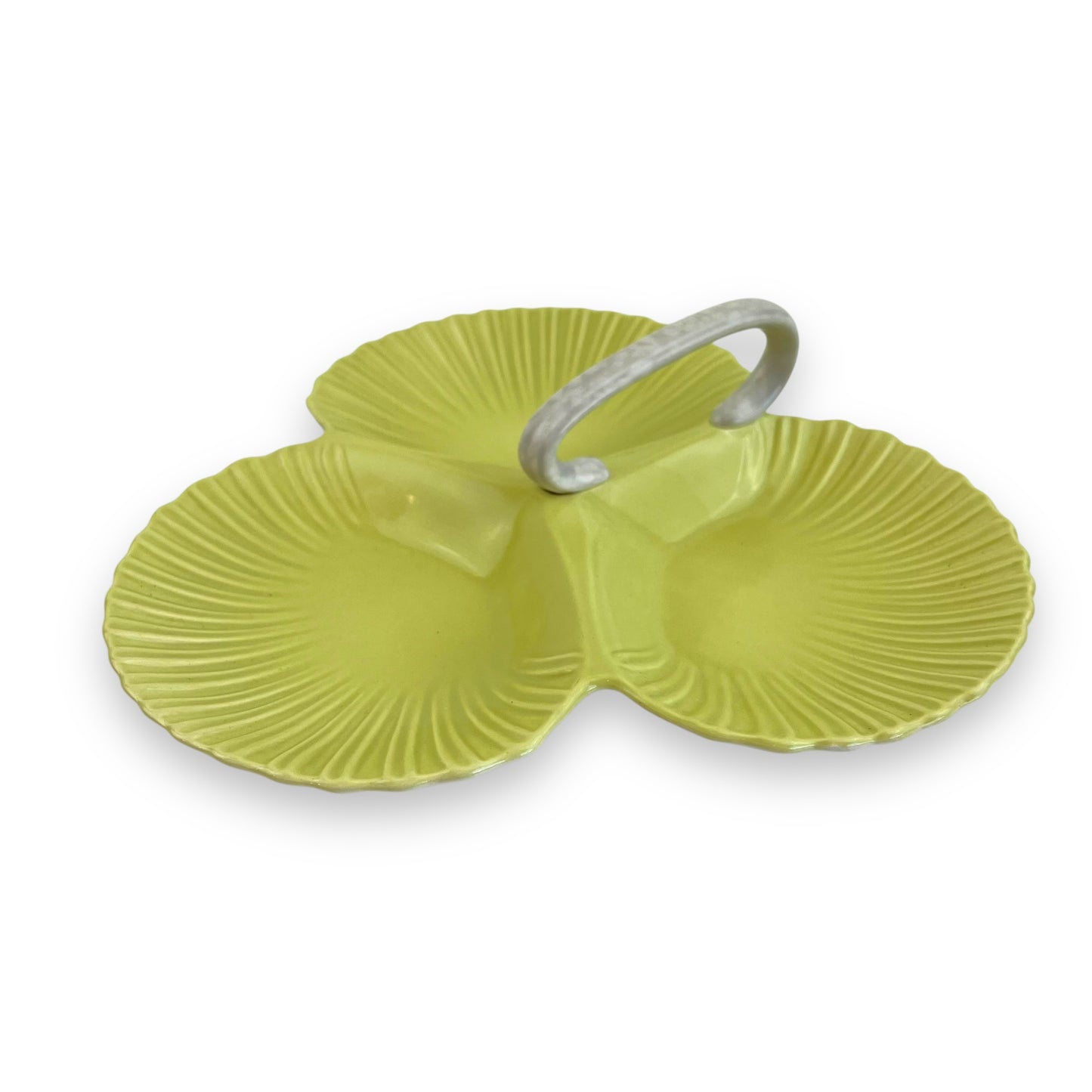 Poole Pottery Shell Dish – Green Tri-Section Serving Tray with Handle