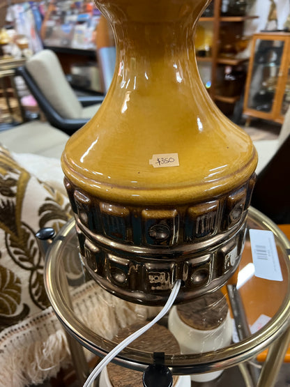 1970s Mustard & Brown Ceramic Table Lamp with Original Shade