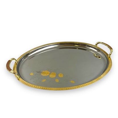 Chrome with gold trim large serving platter with rose design