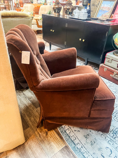 Brown Velvet Button-Back Armchair