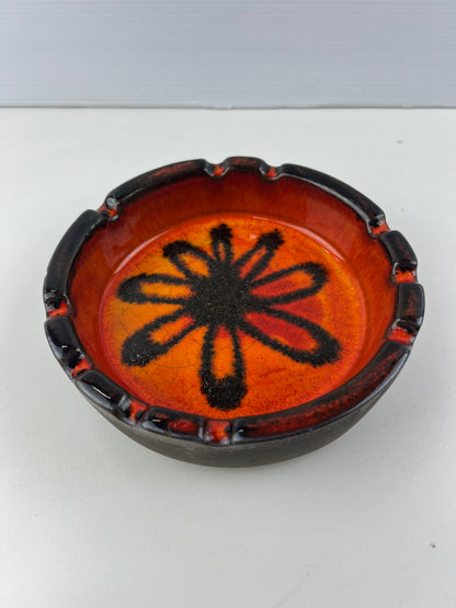 Ellis Pottery Ashtray – Orange & Black Flower Design