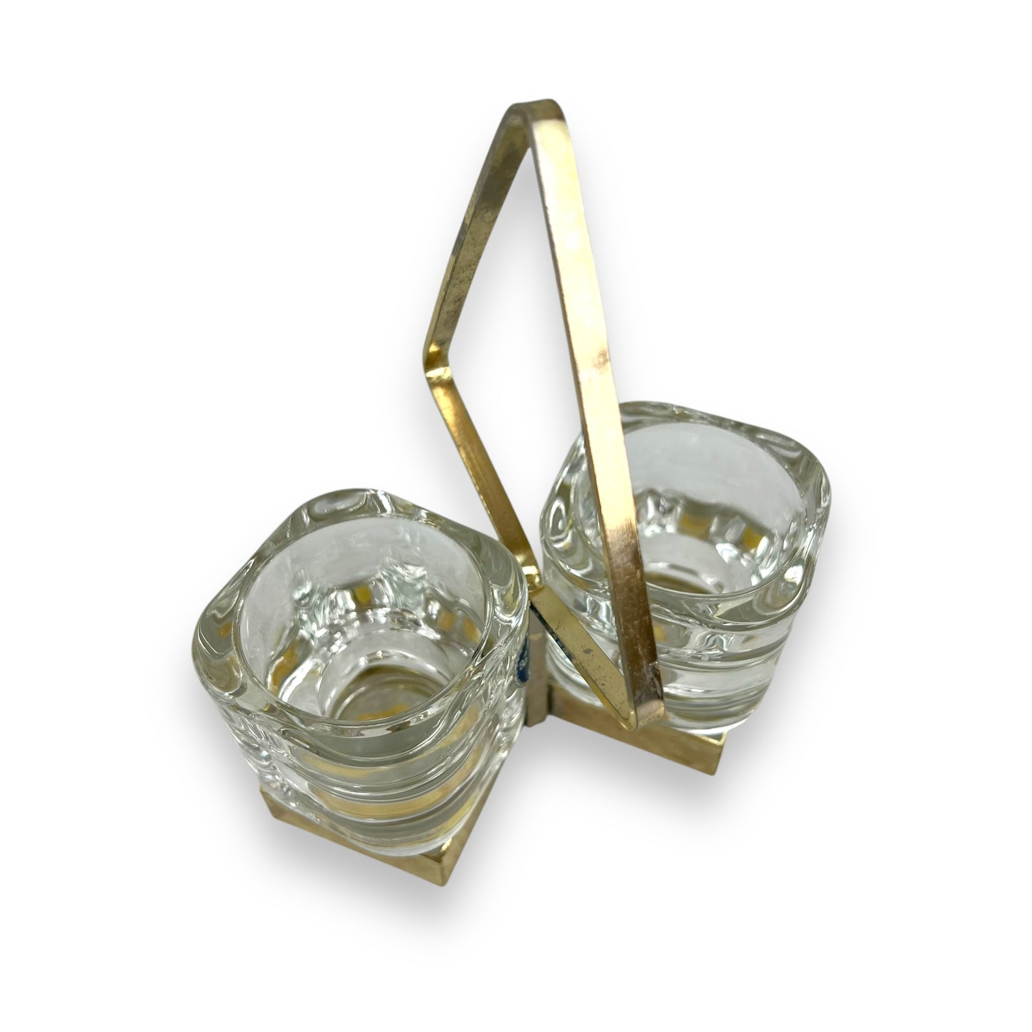 Clear glass Salt & Pepper Holder with Brass Handle - Made in Italy