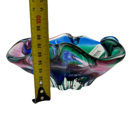 Green,pink & blue art glass dish