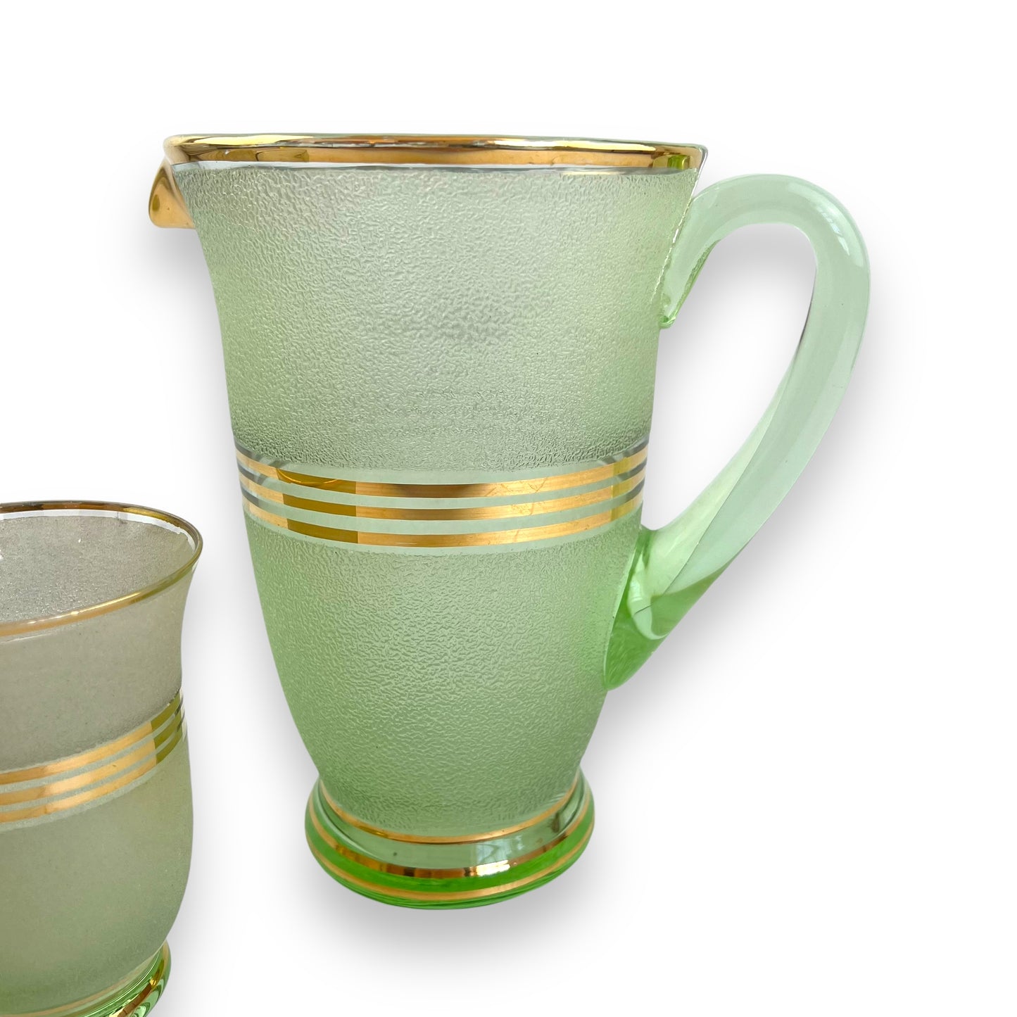 Frosted green glass jug and glass set