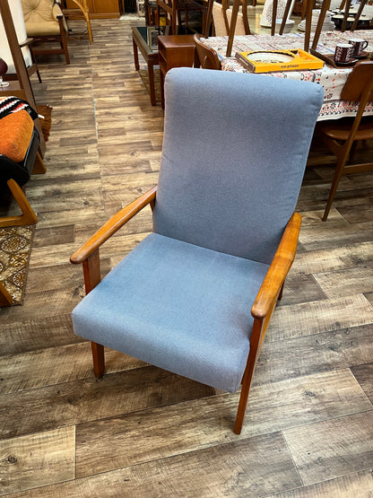 #2 Mid-Century Push-Back Reclining Armchair with Blue Upholstery