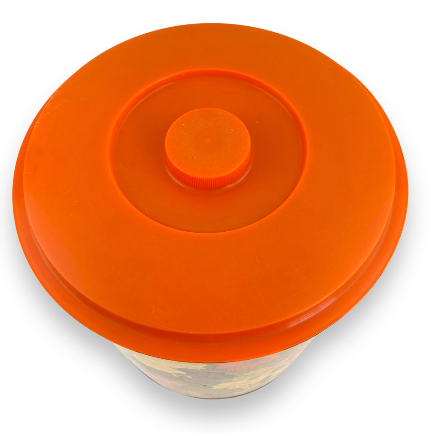 Willow Australia Yellow and Orange large flower tin with orange plastic lid