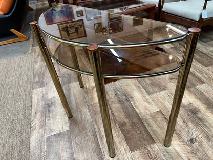Brass Half Moon Console Table with Smoked Glass / Two-Tier Hall Table