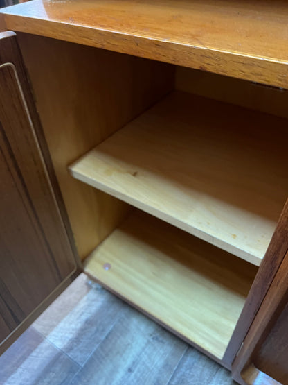Macrob Mid Century Teak Pull-Down Bar Cabinet Display Unit