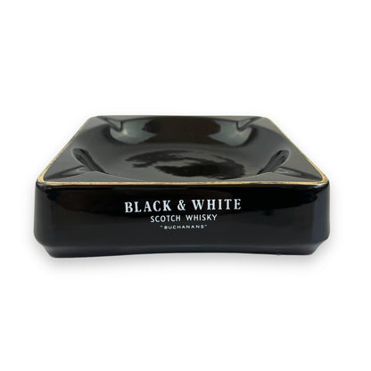 Black and white scotch whiskey branded black ceramic square ashtray