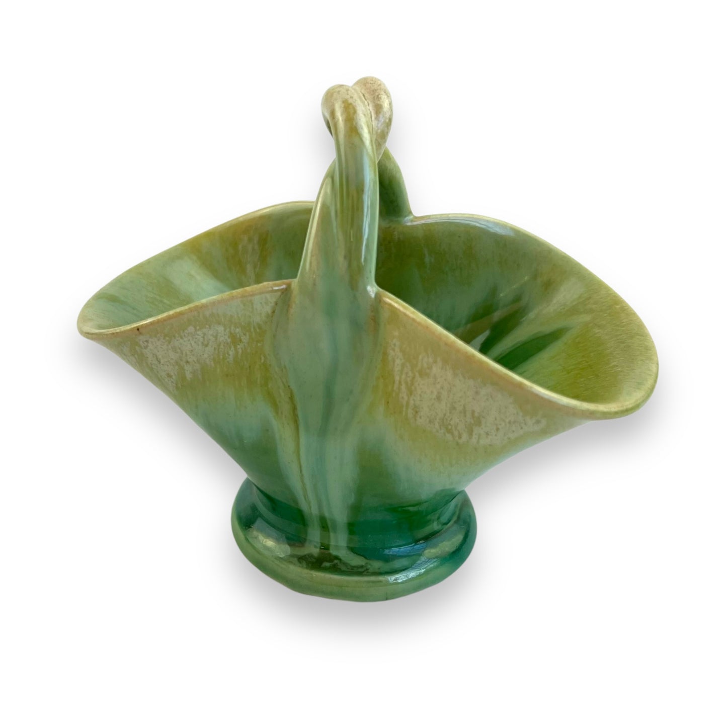 Small green ceramic basket vase