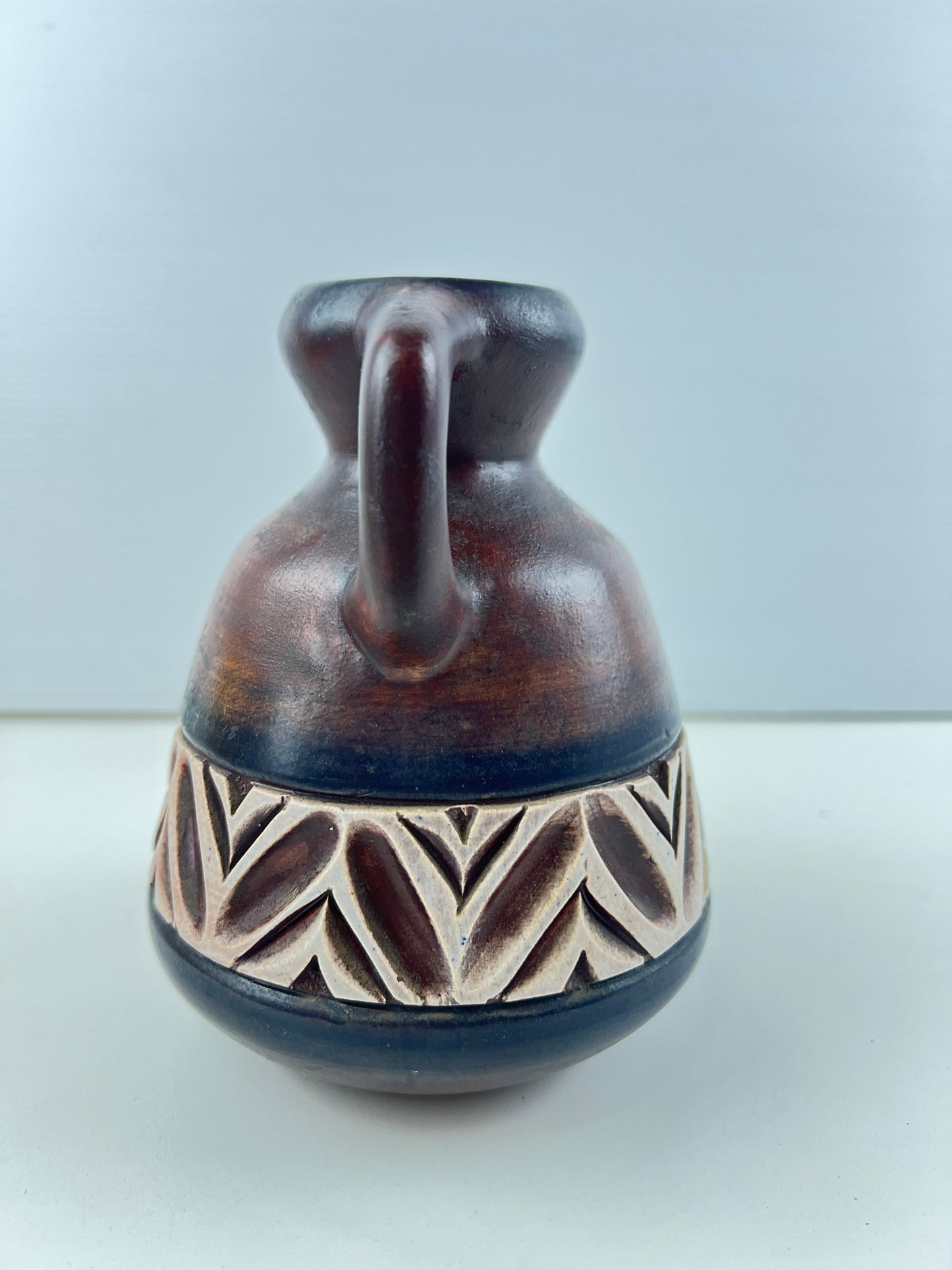 Beit Hayotser Israel Pottery Vase – Brown & Cream Handled Vase