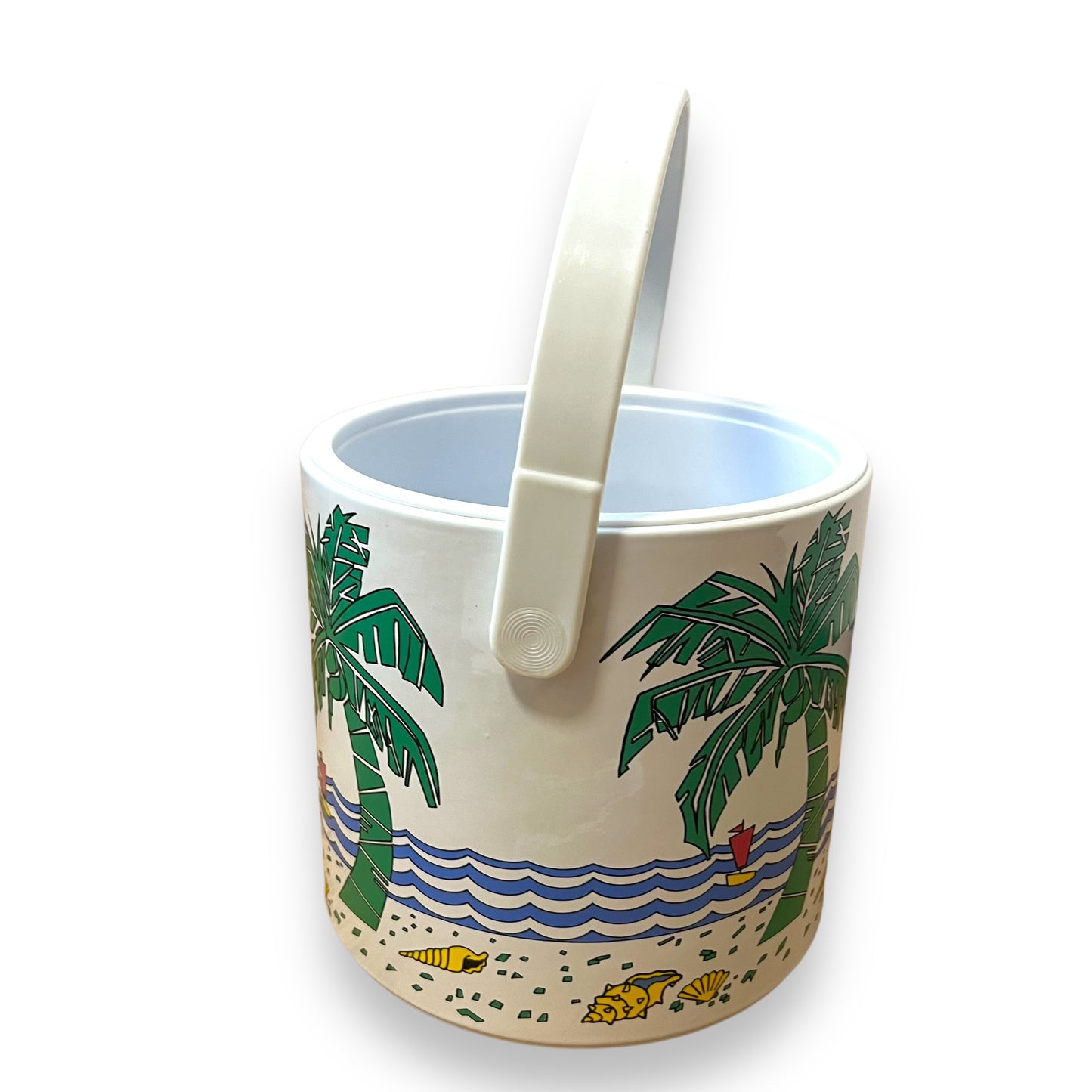 Beach Themed Ice Bucket with Tongs - Palm Trees and Ocean Design