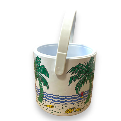 Beach Themed Ice Bucket with Tongs - Palm Trees and Ocean Design