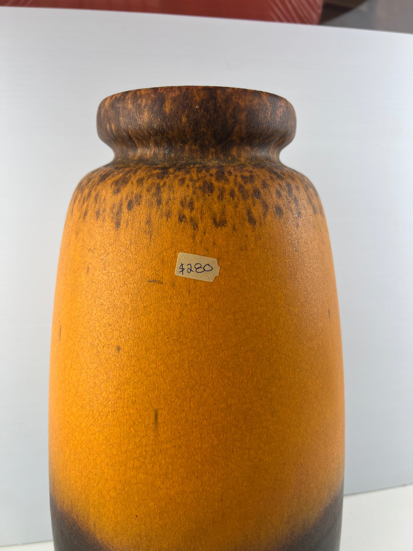 West German Pottery Orange & Brown Floor Vase