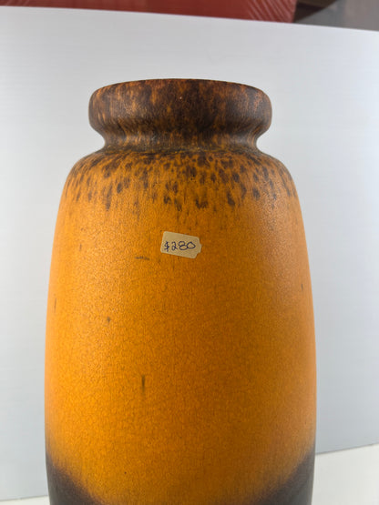 West German Pottery Orange & Brown Floor Vase
