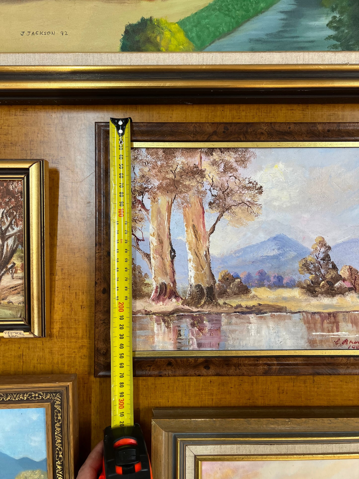 Australian Landscape Oil Painting with Water and Mountains in the distance– Signed L. Brownhead 1983