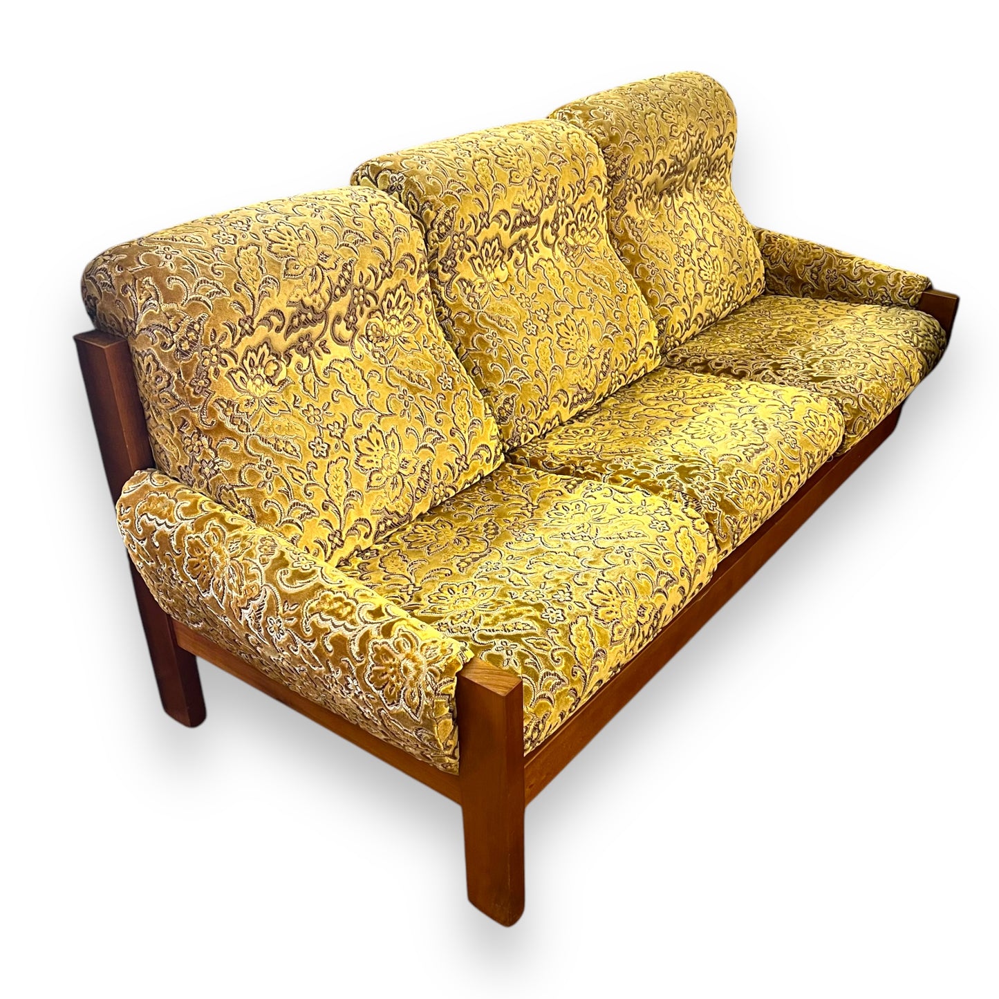 1970s 3 Seater lounge gold floral velour upholstery