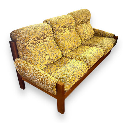1970s 3 Seater lounge gold floral velour upholstery