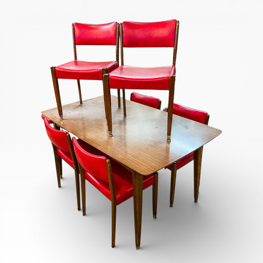 Chatley Red Dining Chairs x6 & Laminate Dining Table Set