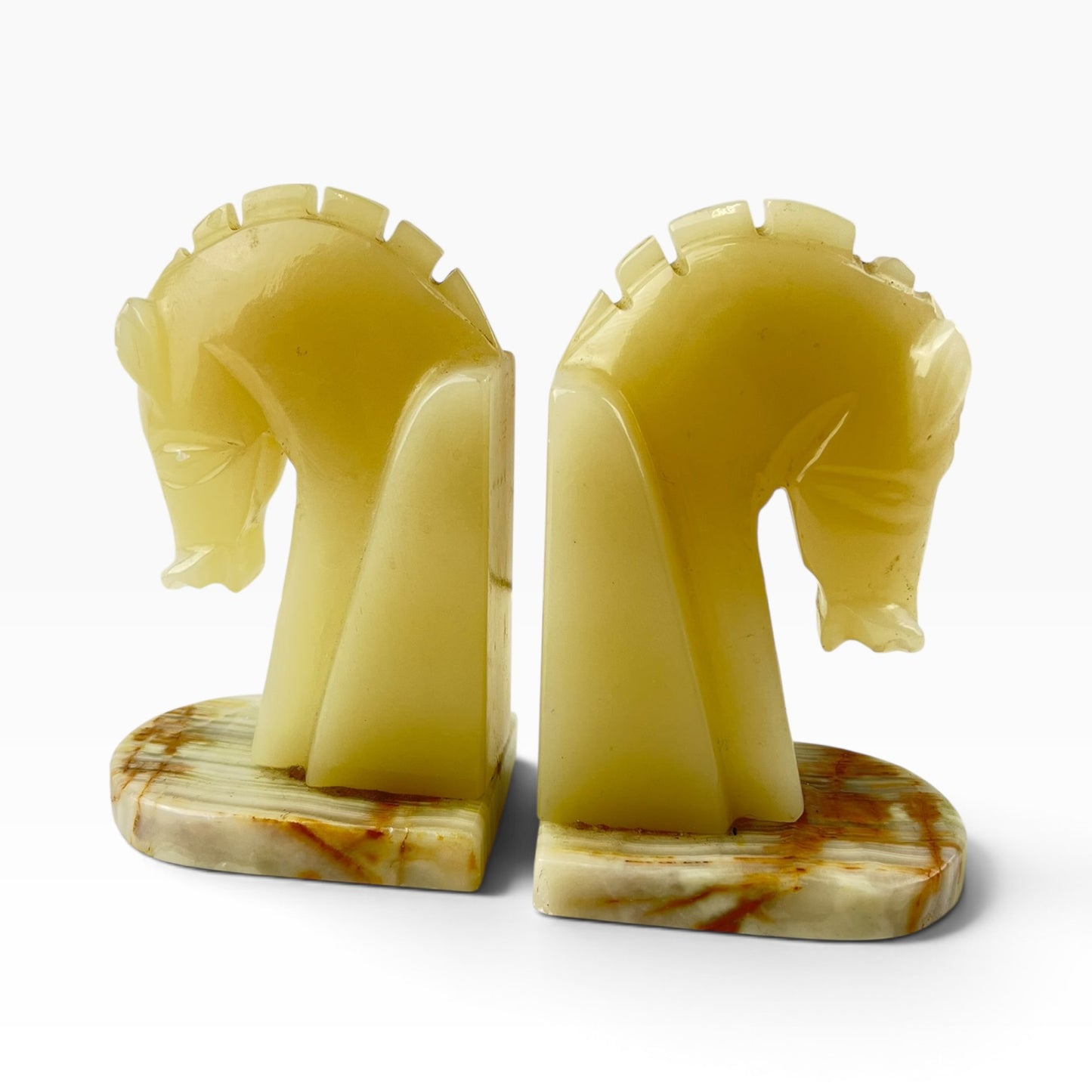 Carved Onyx Horse Head Bookends Pair