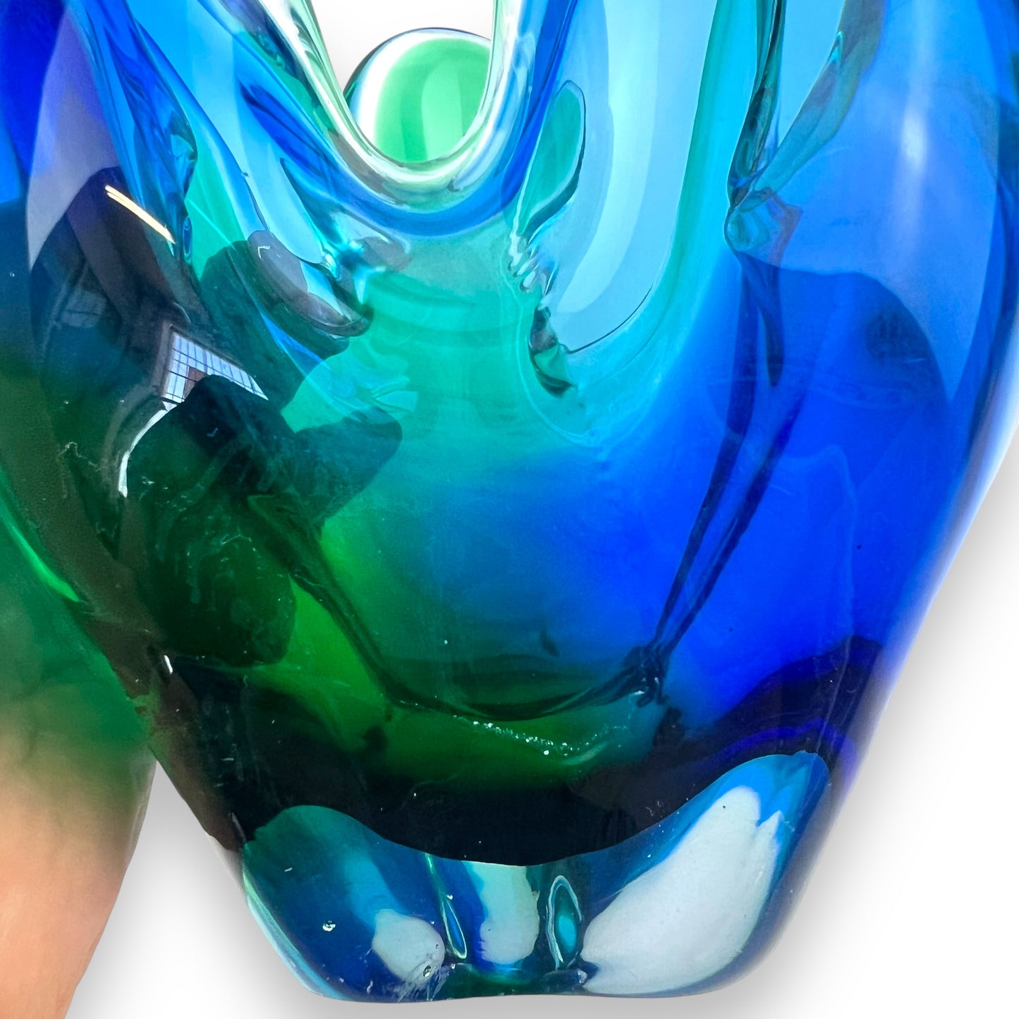 Blue and Green Art Glass handkerchief vase