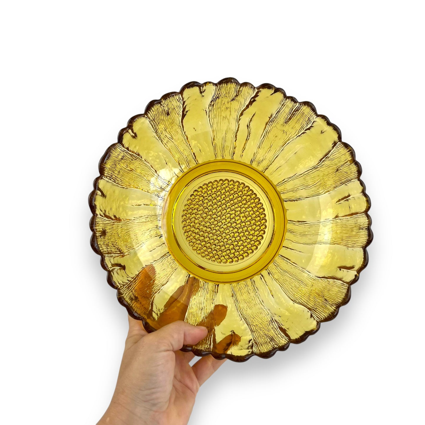 Anchor Hocking Honey Gold Sunflower Serving Bowl - Country Estate Dish 1960s