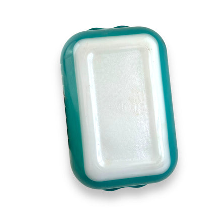 Pyrex Australia Turquoise Casserole Dish with Picket Fence Spear Pattern & Clear Glass Lid COB-600