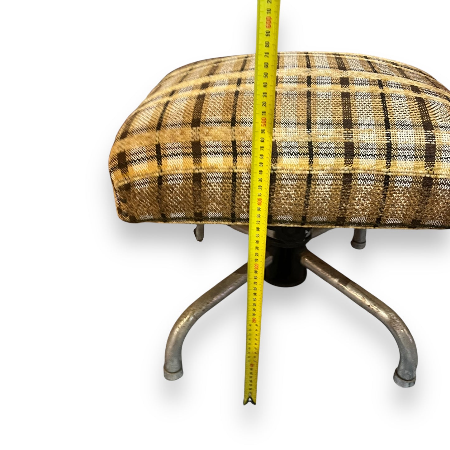 Swivel Office Chair – Plaid Upholstery & Chrome Frame