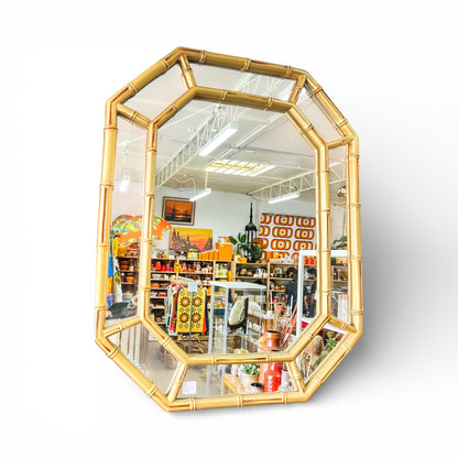 Octagonal Faux Bamboo Wall Mirror – Hollywood Regency Style