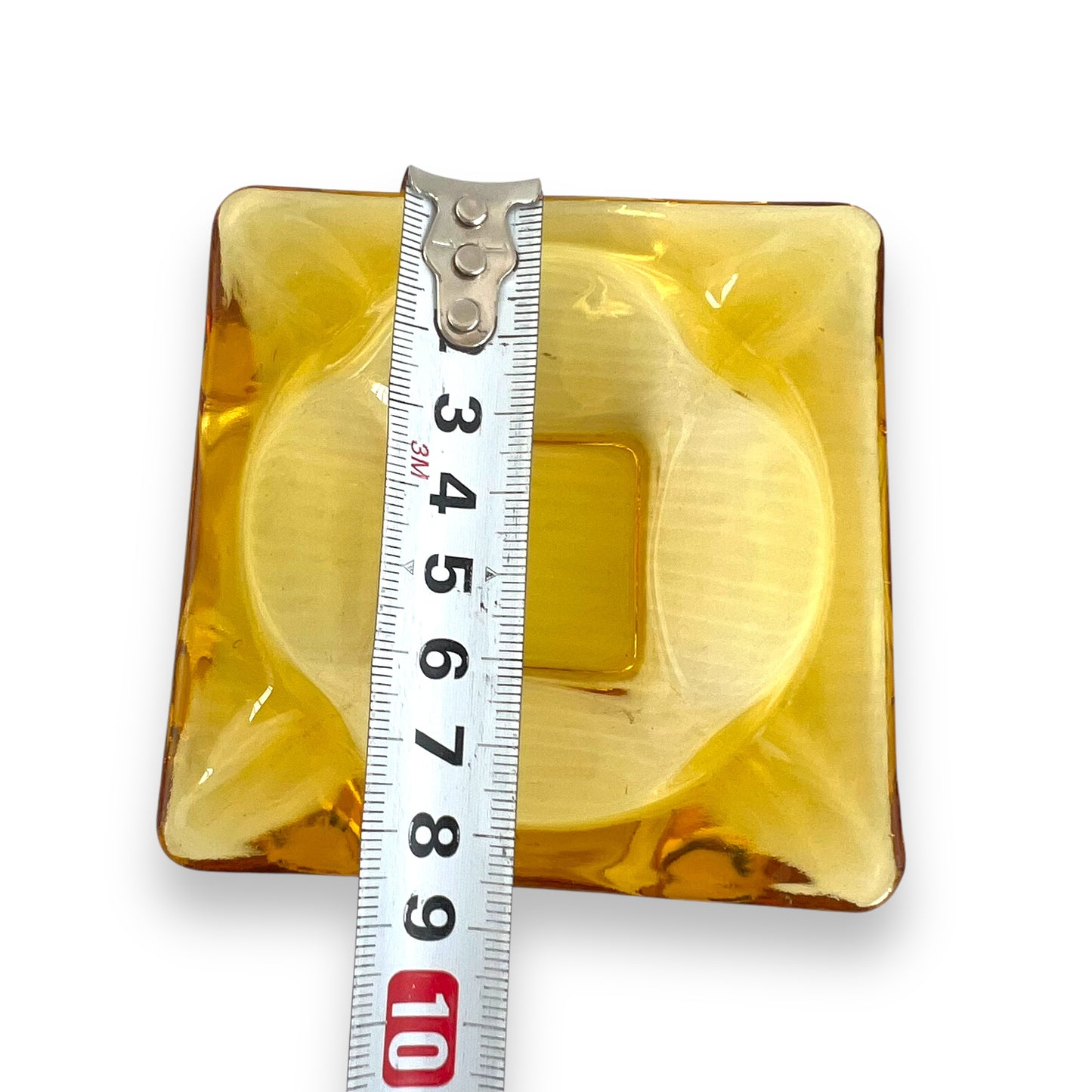 Yellow glass square ashtray
