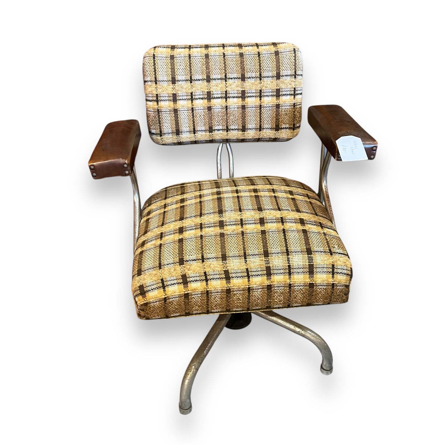 Swivel Office Chair – Plaid Upholstery & Chrome Frame