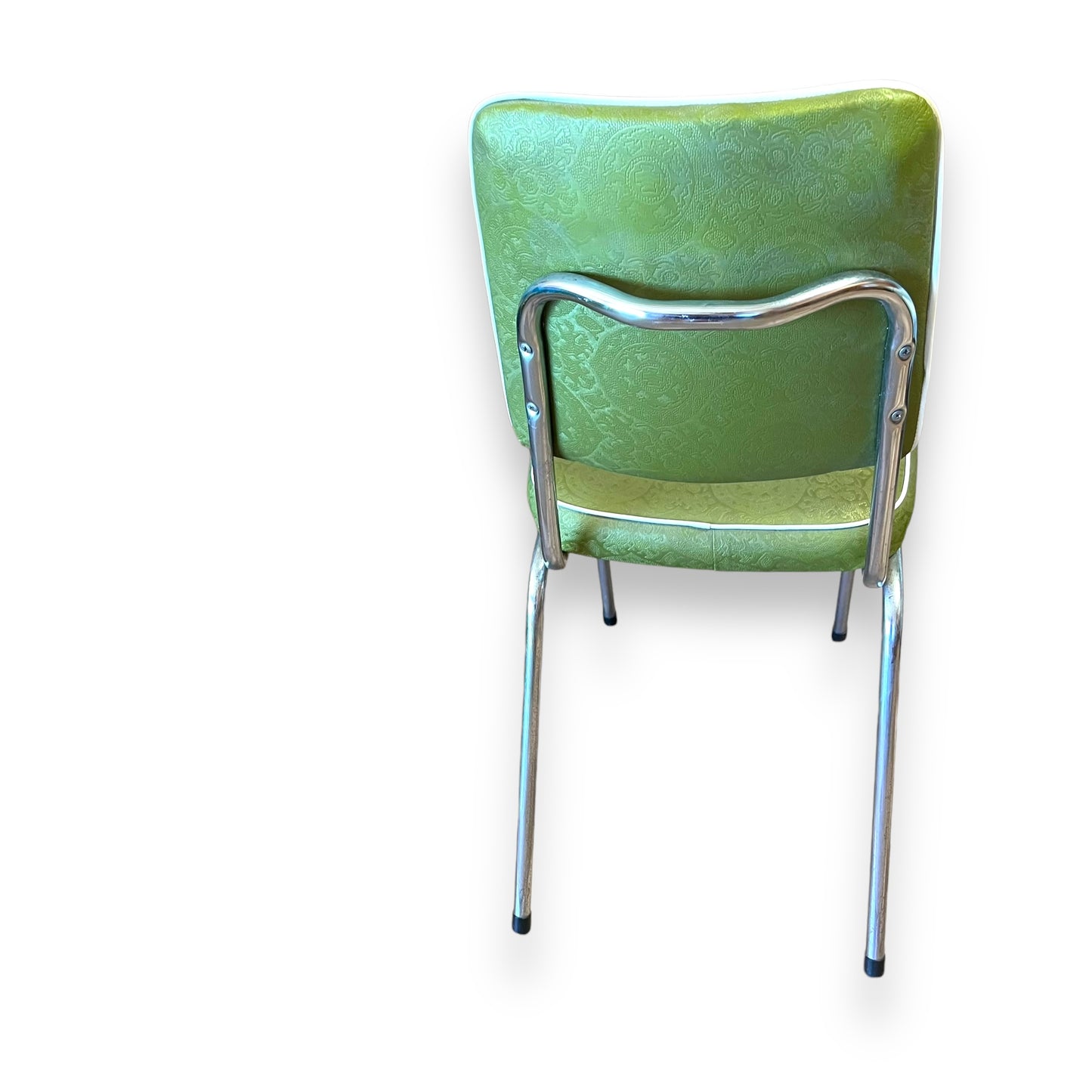 Set of 4 Vintage Green Vinyl Dining Chairs with Chrome Legs