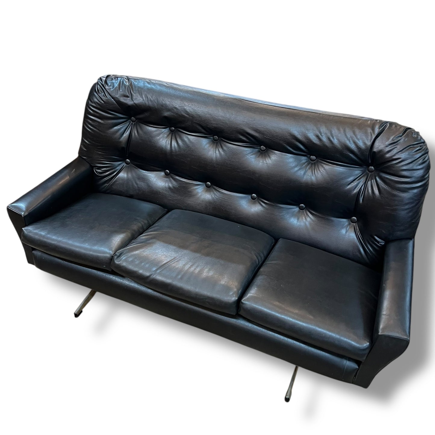 Mid-Century Black Vinyl Lounge – Retro 3-Seater Sofa