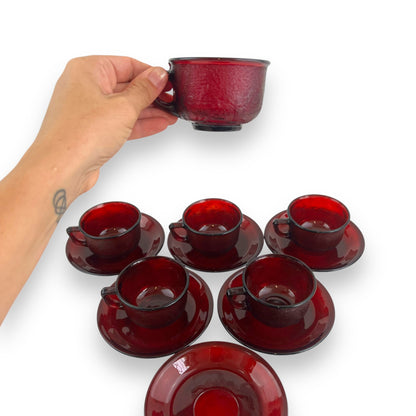 Arcoroc Sierra Ruby Red Cup and Saucer set of 6