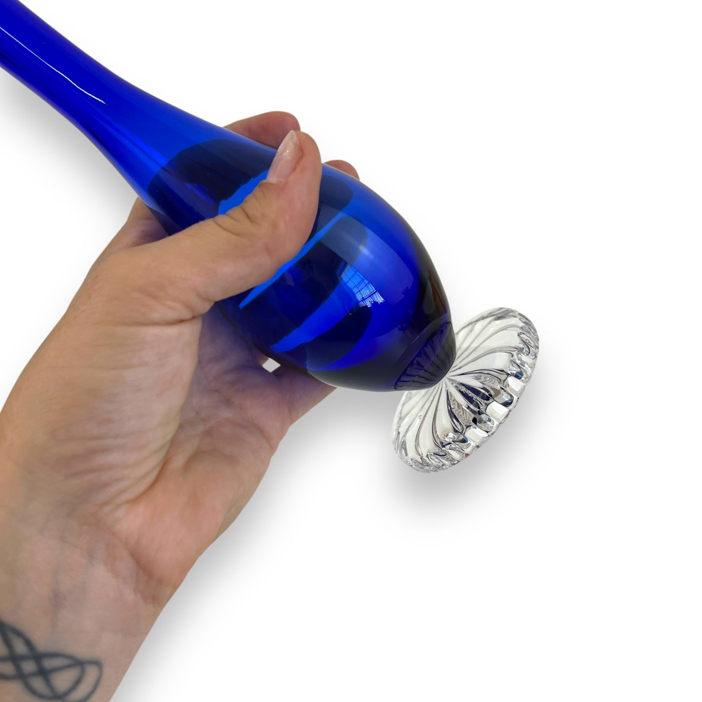 Cobalt Blue Art Glass Vase with Clear Base