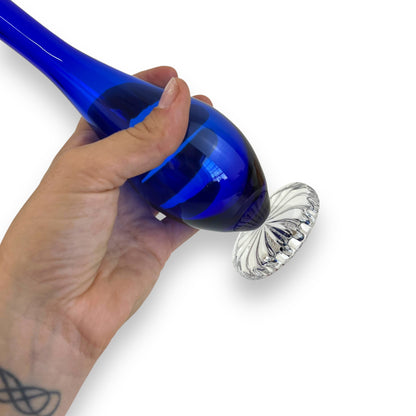 Cobalt Blue Art Glass Vase with Clear Base
