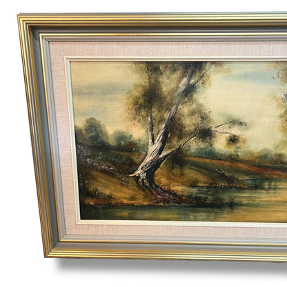 “River Gums, Templestowe” by James Luton – Framed Vintage Australian Landscape Painting (1974)