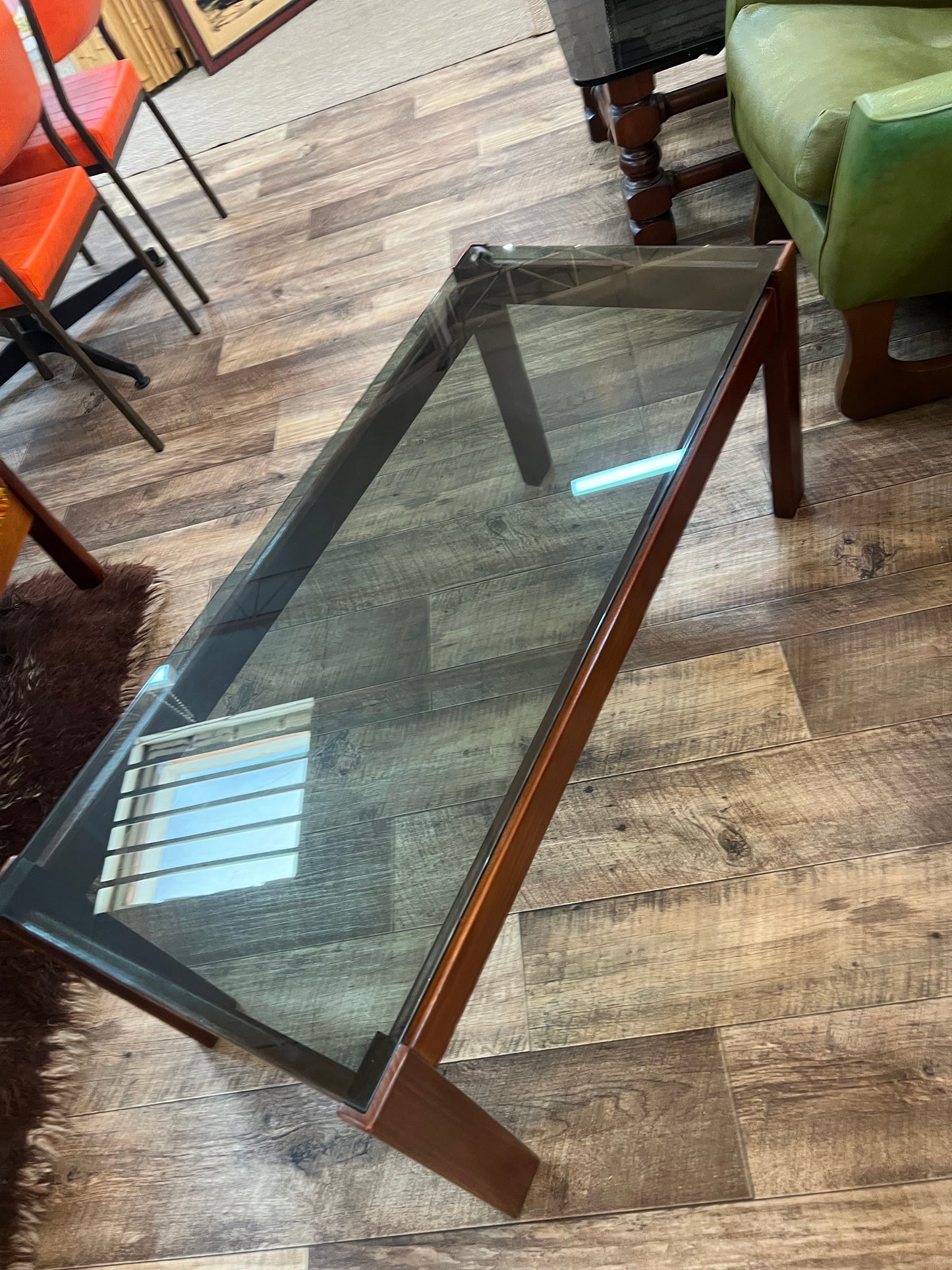 Mid-Century Timber & Smoked Glass Coffee Table