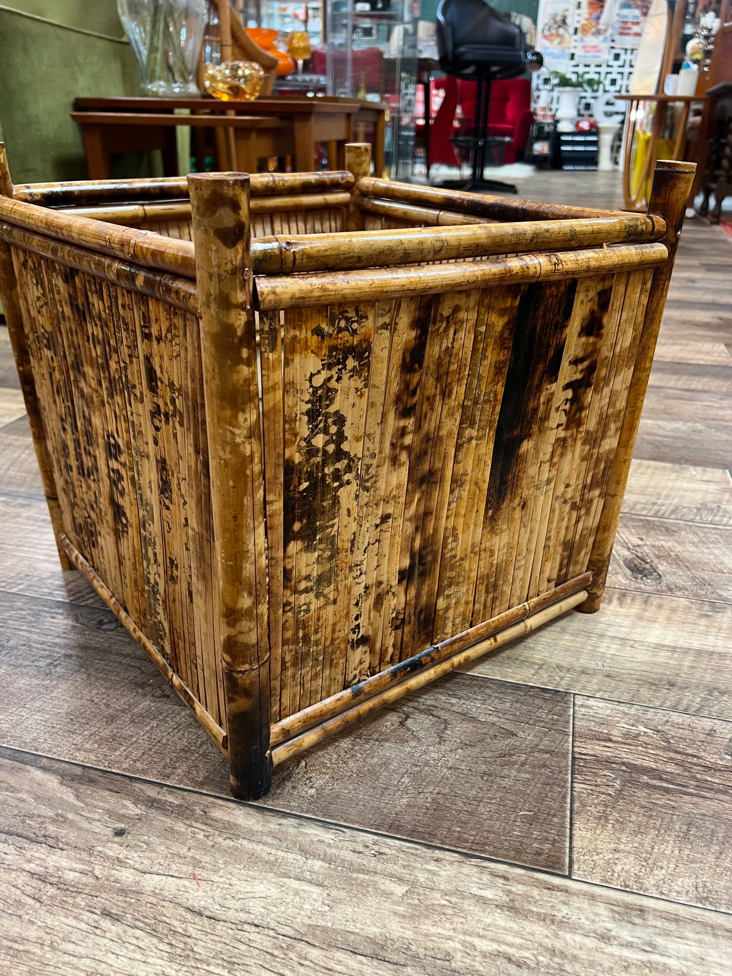 Tortoiseshell Cane Plant Basket / Bamboo Planter Holder