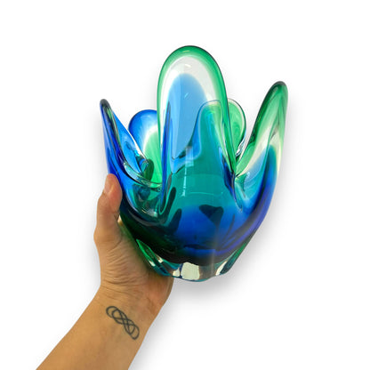 Blue and Green Art Glass handkerchief vase