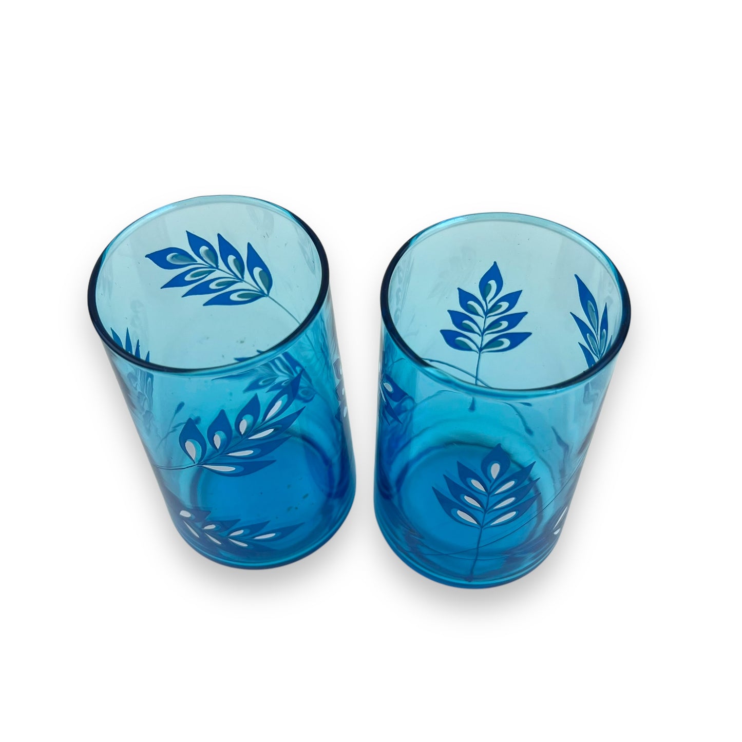 Libbey Blue Leaf Pattern Glass Set of 2