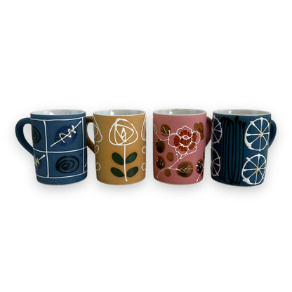 Japan Handpainted Mug Set of 4 (blue x2, beige and pink)