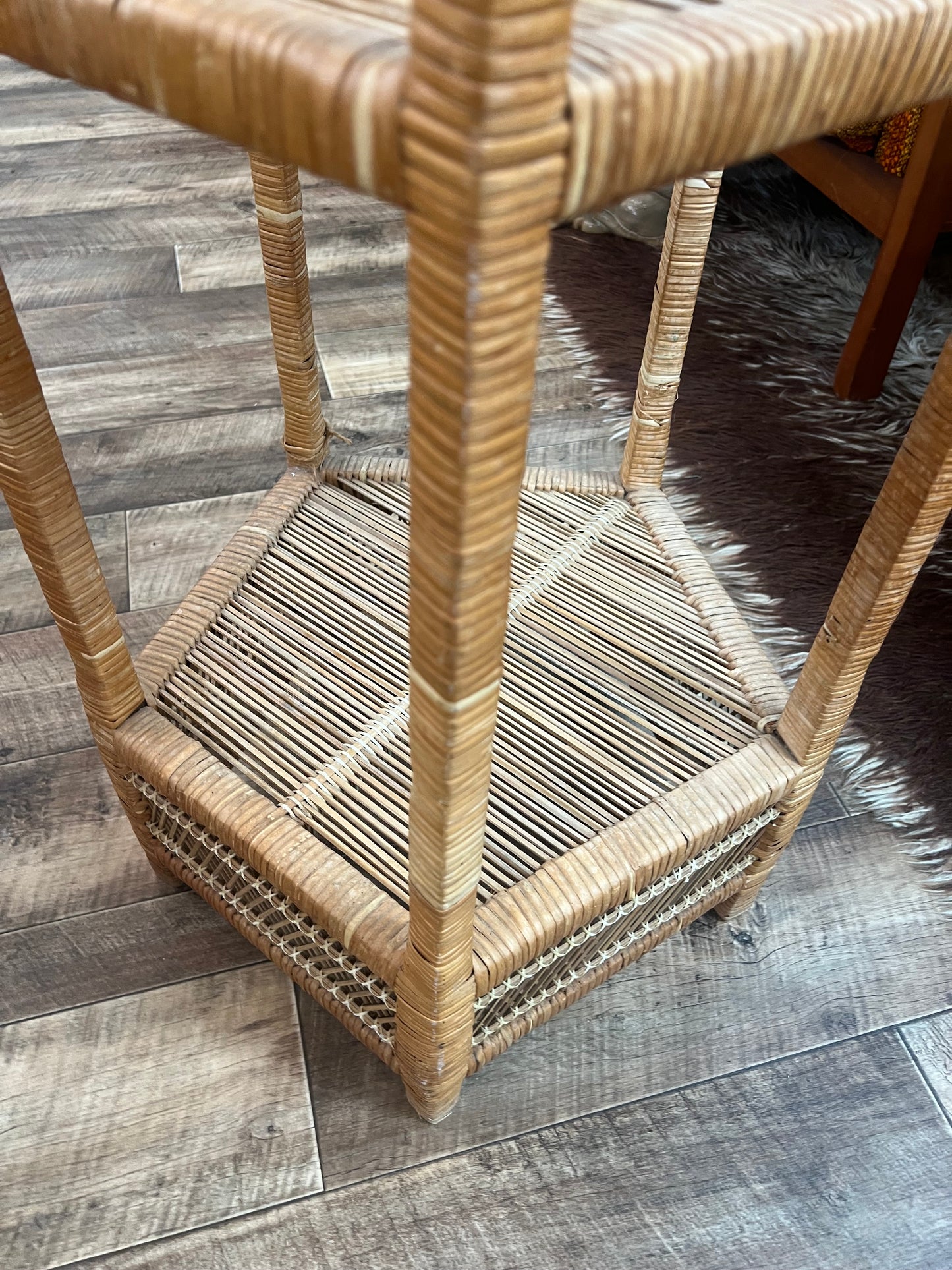 Cane & Rattan Pentagon Corner Shelf – 4 Tier Display Stand