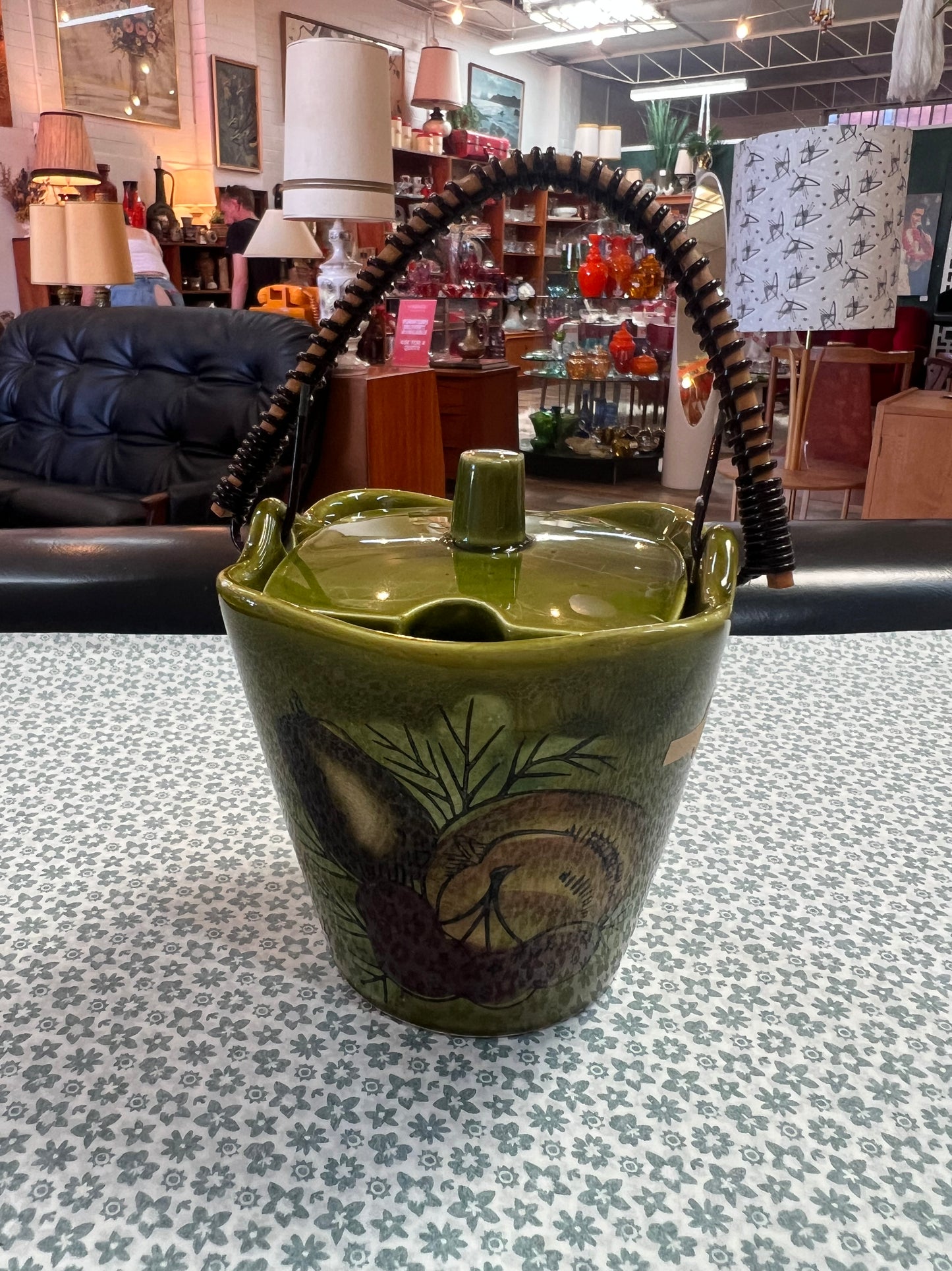 Japanese Ceramic Jam / Honey Pot with Lid & Wicker Handle – Fruit Design