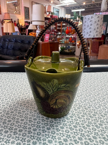 Japanese Ceramic Jam / Honey Pot with Lid & Wicker Handle – Fruit Design