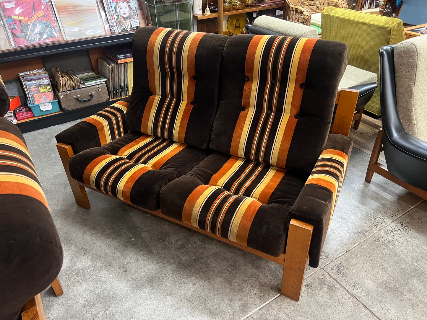 Danish Deluxe Two Seater Lounge – Original Striped Upholstery